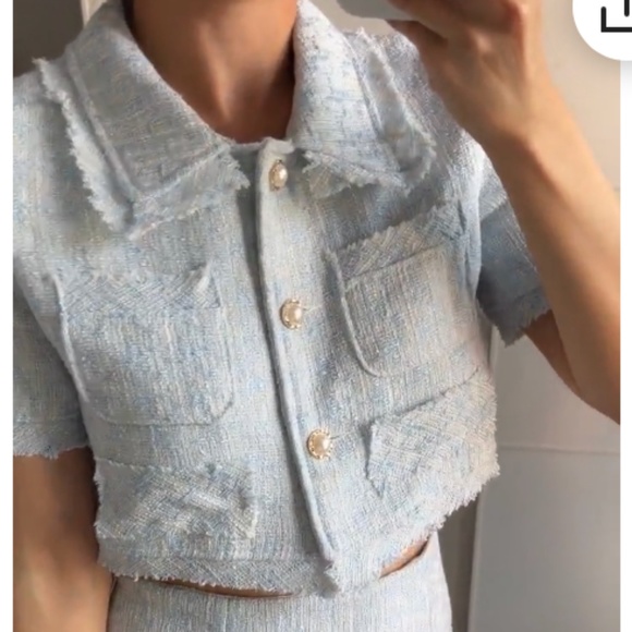 Two Piece Sky Blue Tweed Set - Picture 7 of 11